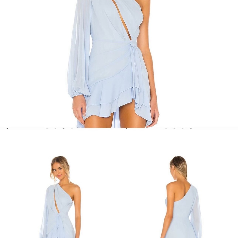 Michael Costello Blue Asymmetrical Wrap Dress with Bishop Sleeves